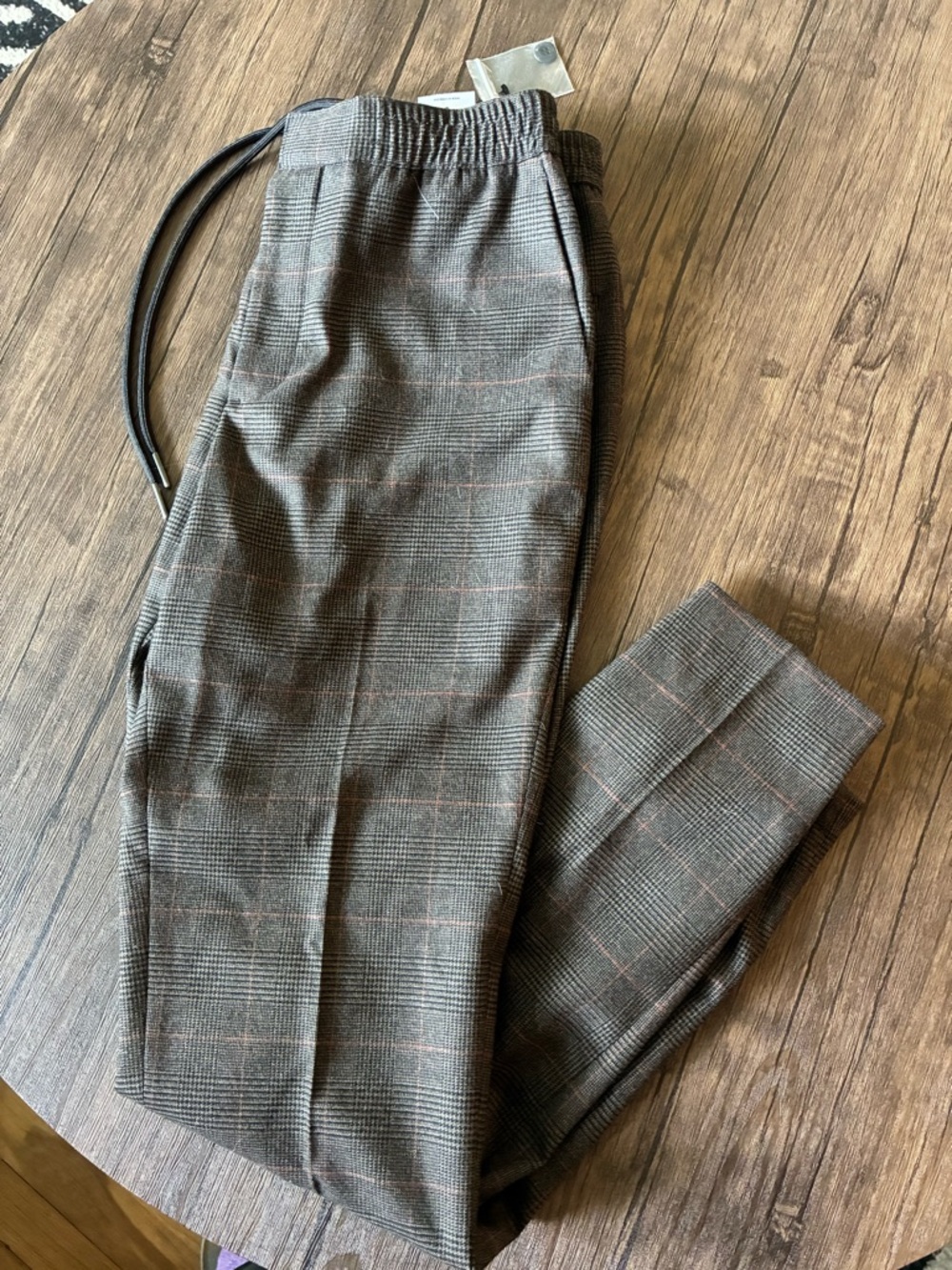Express Straight Leg Plaid Pants in Brown and Black